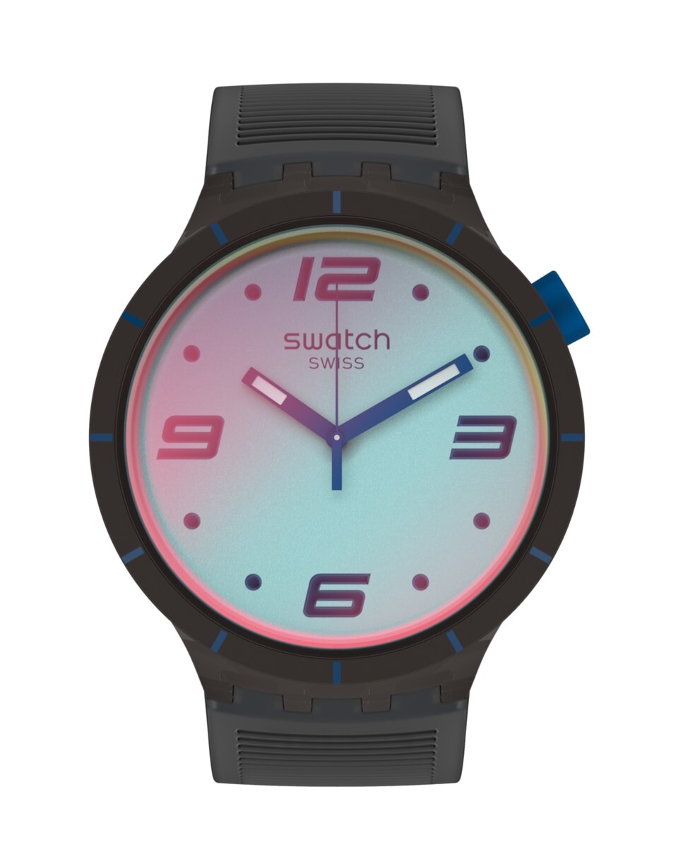 

Футуристические серые часы с черным силиконовым ремешком Swatch, черный