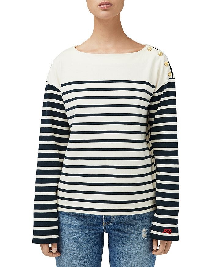 

Хлопковый топ с длинными рукавами в полоску Bardot rag & bone