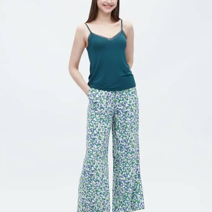 

Брюки Uniqlo Princesse Tam Tam Viscose Printed Gaucho, синий