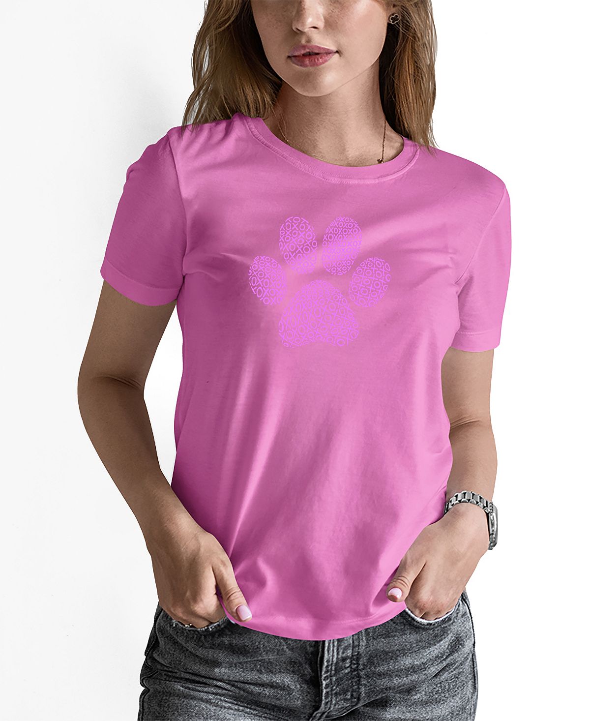 Женская футболка xoxo dog paw word art LA Pop Art, розовый