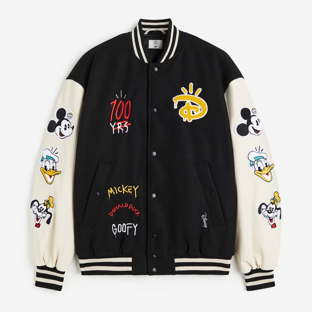 

Бомбер H&M x Disney100 Regular Fit, черный/кремовый