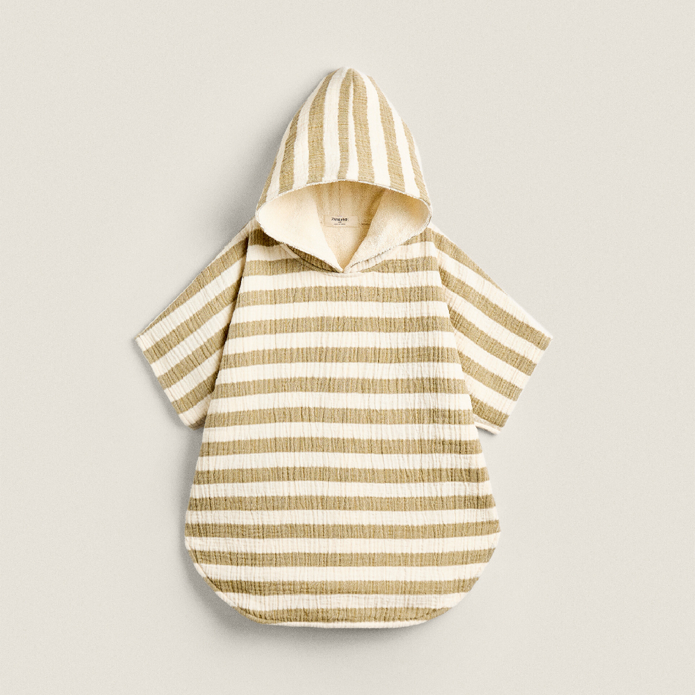 Пончо Zara Home Children’s Striped Beach, коричневый/зеленый/бежевый детское хлопковое полотенце накидка минни маус с капюшоном