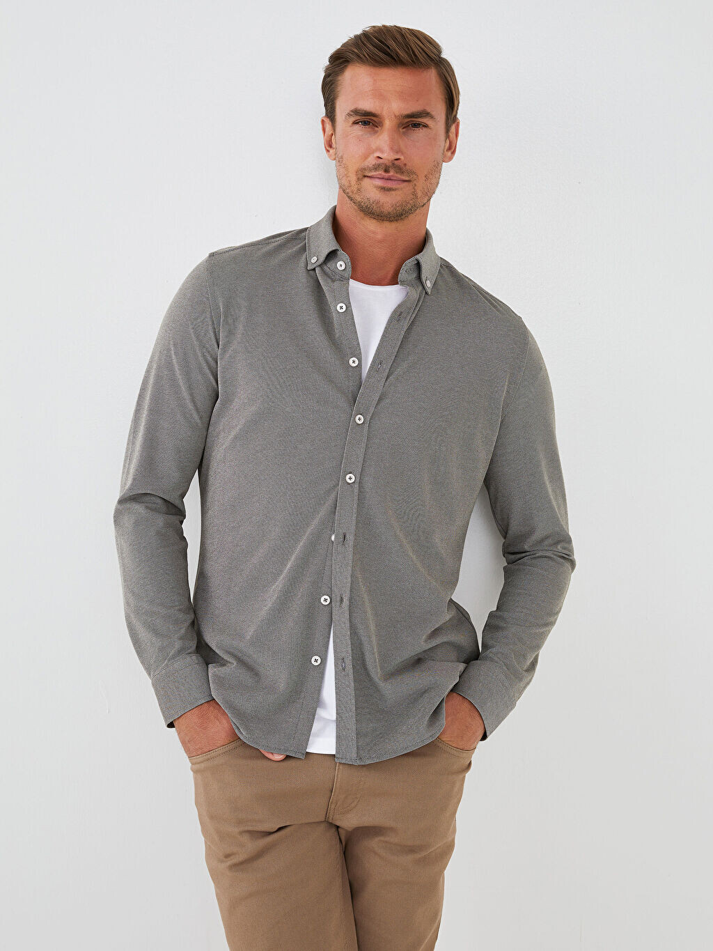 

Трикотажная мужская рубашка Slim Fit с длинным рукавом LC Waikiki Basic