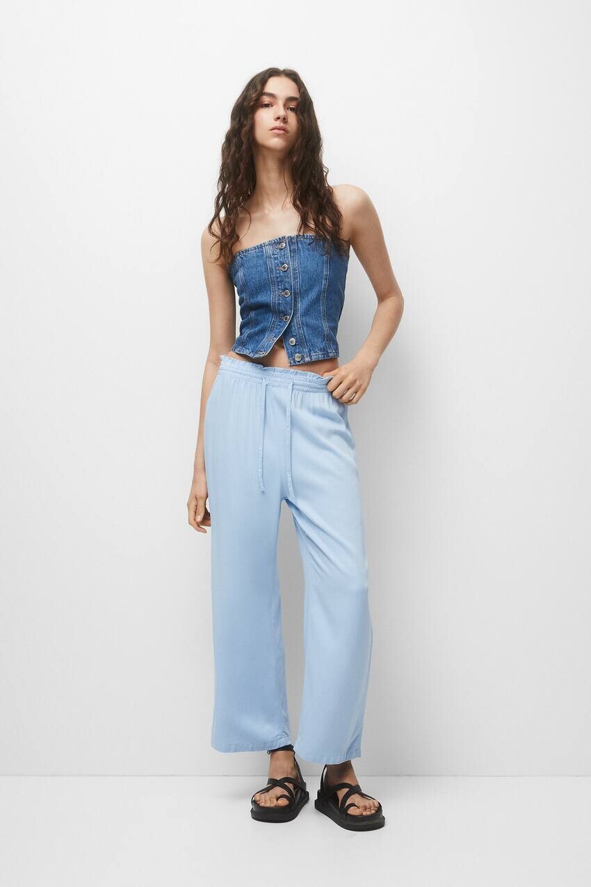 

Струящиеся брюки-кюлоты Pull&Bear, синий