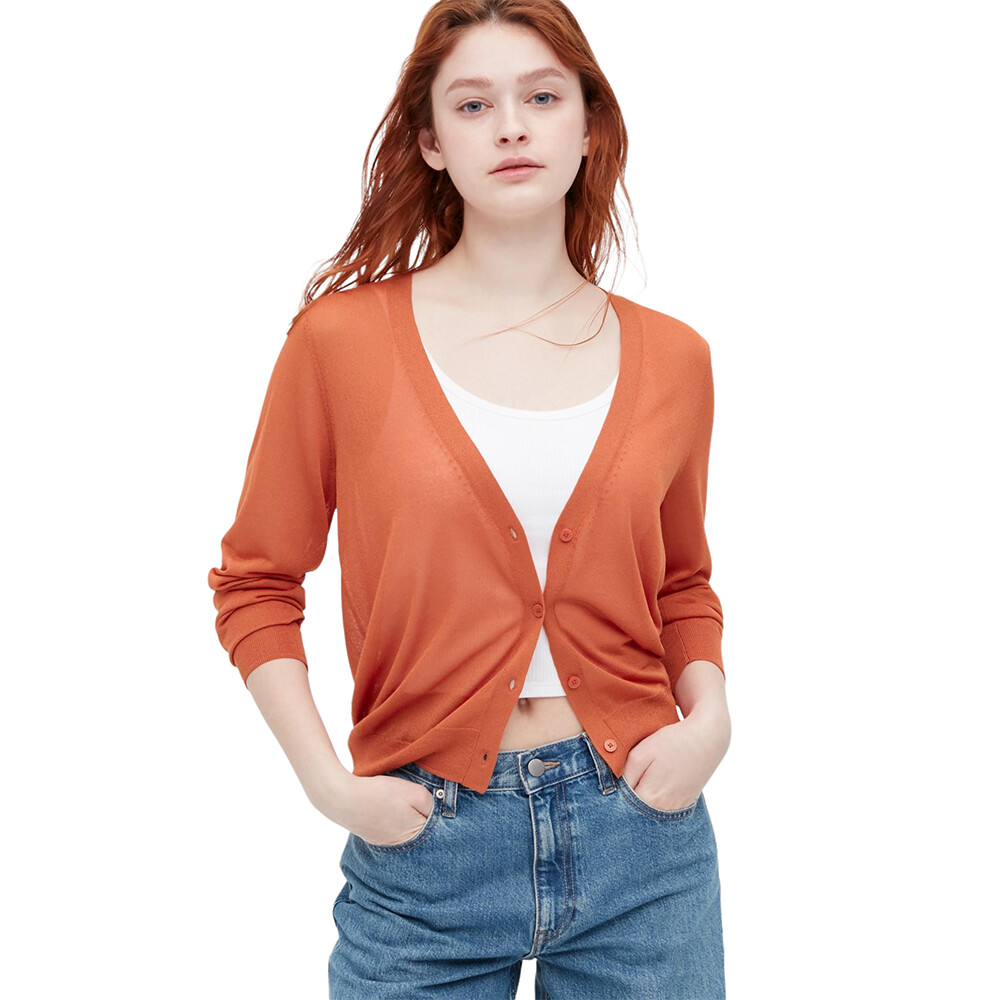 

Кардиган Uniqlo Sheer V Neck, оранжевый