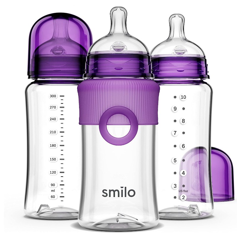 Бутылочки для кормления 3 шт. по 295 мл Smilo Anti-Colic Feeding, фиолетовый бутылочки для кормления 4 шт по 295 мл nuk smooth flow pro anti colic прозрачный сиреневый