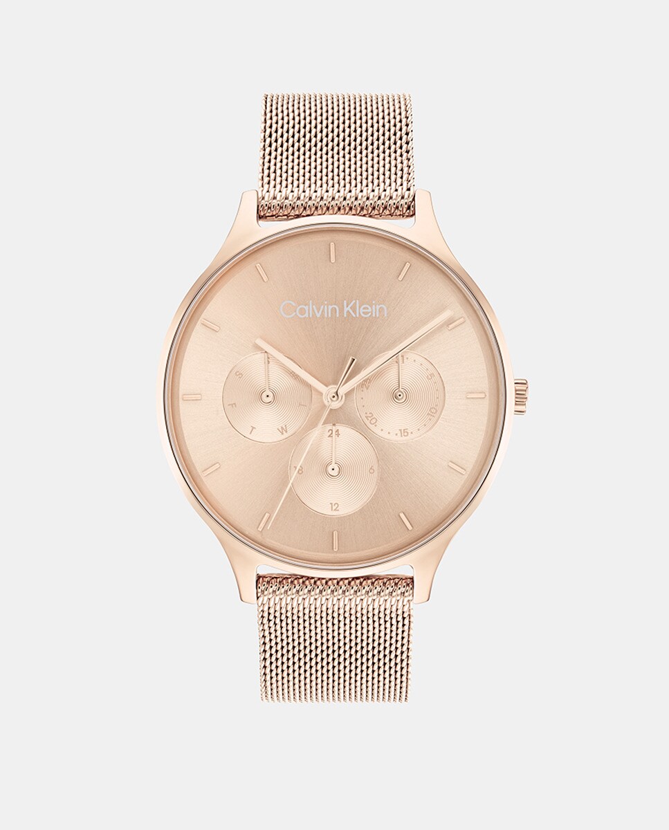 Timeless 25200102 Многофункциональные женские часы с розовой стальной сеткой Calvin Klein, розовый браслет автомат из золота