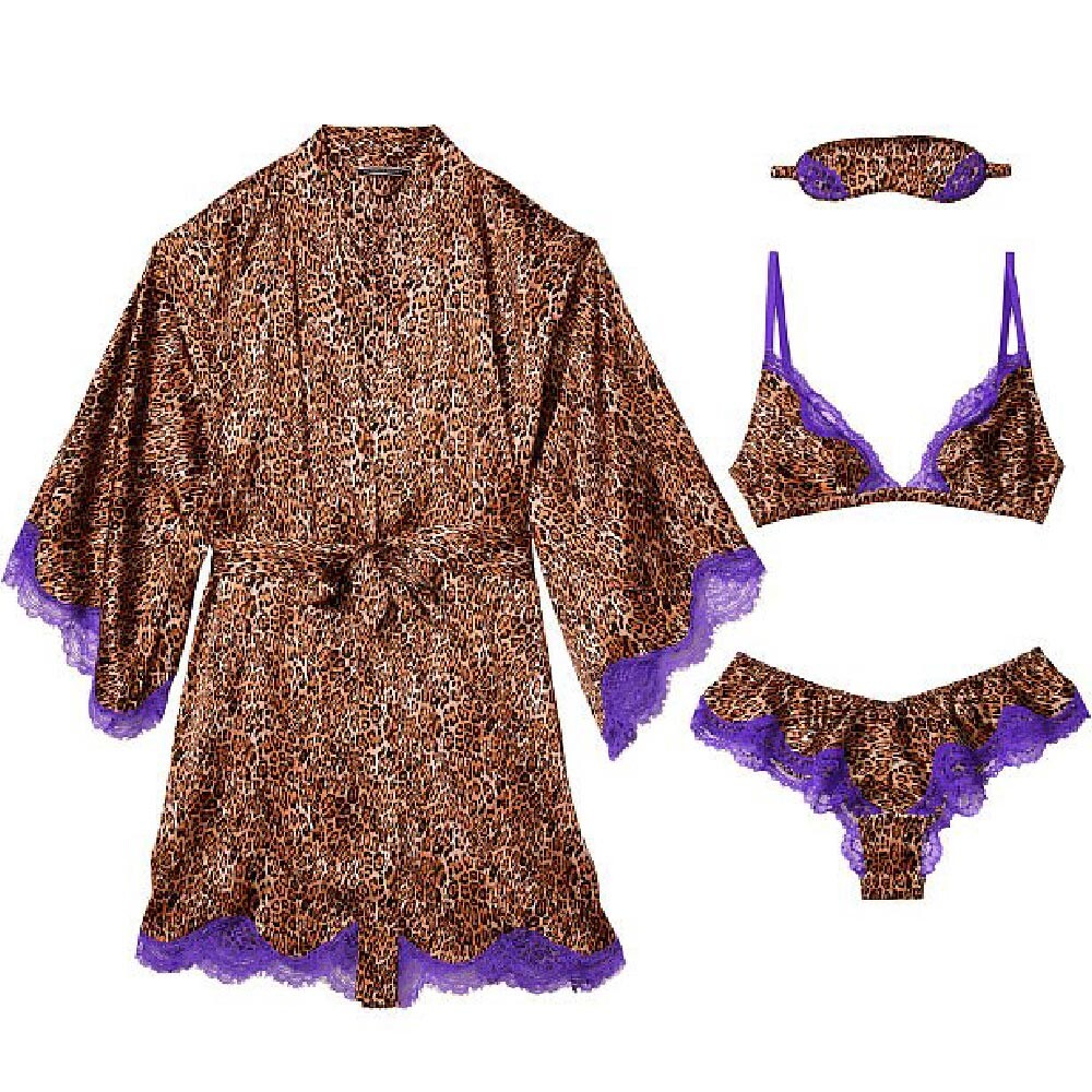 

Комплект Victoria's Secret Very Sexy Silk Gift, 4 предмета, фиолетовый/леопард
