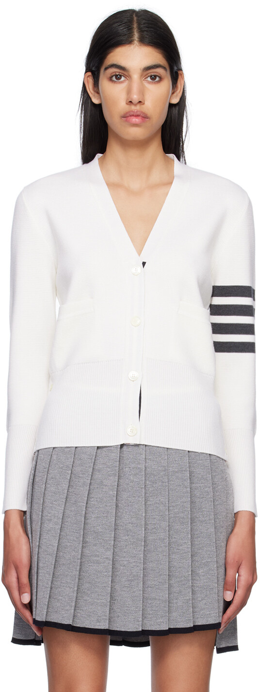 

Белый кардиган с 4 полосами Thom Browne