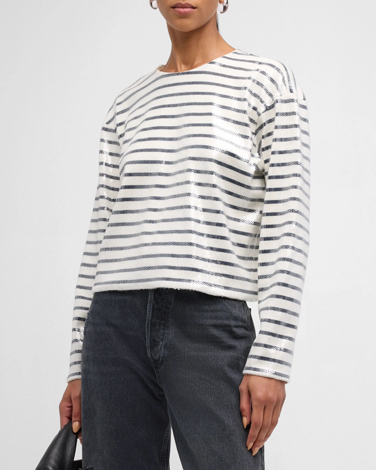 

Полосатый топ с длинными рукавами и пайетками FRAME, цвет Navy Multi