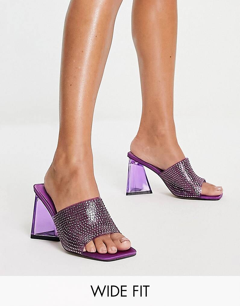 

Фиолетовые мюли на блочном каблуке Topshop Wide Fit Royal