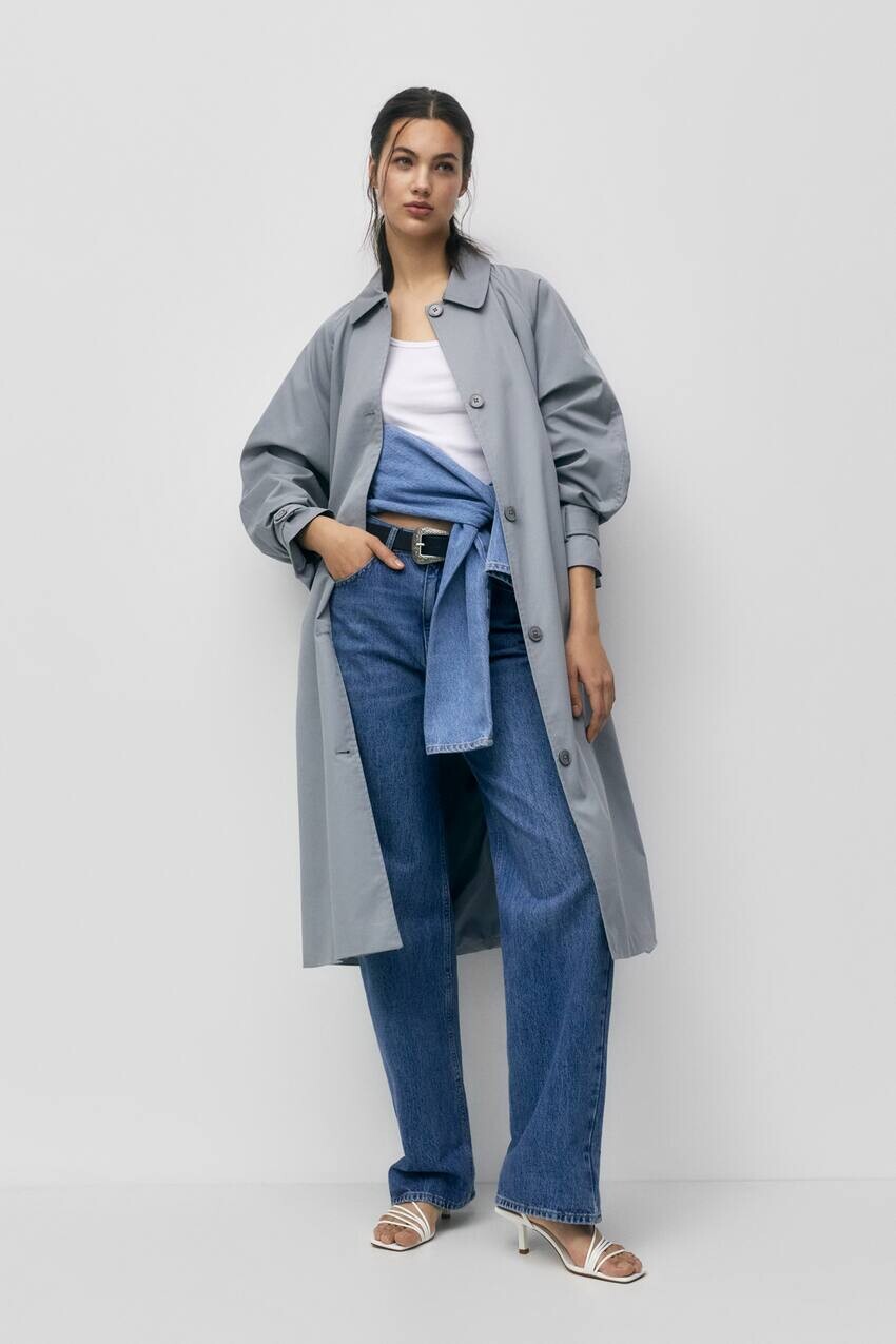 

Тренч оверсайз Pull&Bear, бледно-голубой
