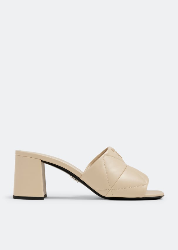 Сандалии Prada Quilted Nappa Leather Heeled, бежевый женские туфли из воловьей кожи на толстом каблуке с квадратным носком
