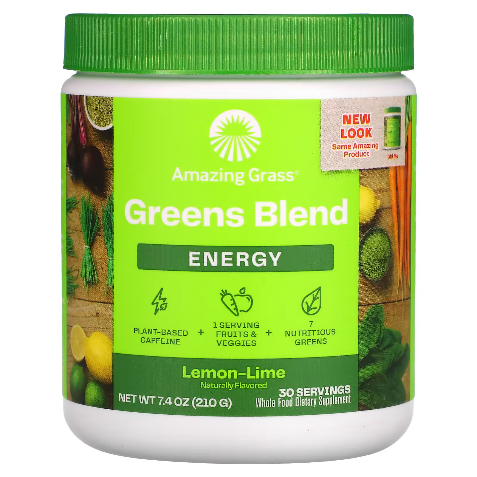 Amazing Grass, смесь зелени, повышение уровня энергии, лимон и лайм, 210 г (7,4 унции) amazing grass зеленая чудо пища энергия лимон и лайм 24 7 унц 700 г