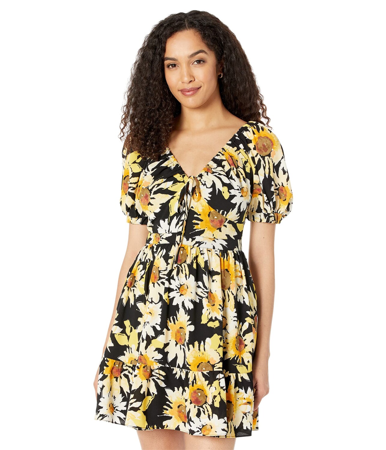 

Платье Donna Morgan, V-Neck Mini Tiered Dress with Rushed Bodice