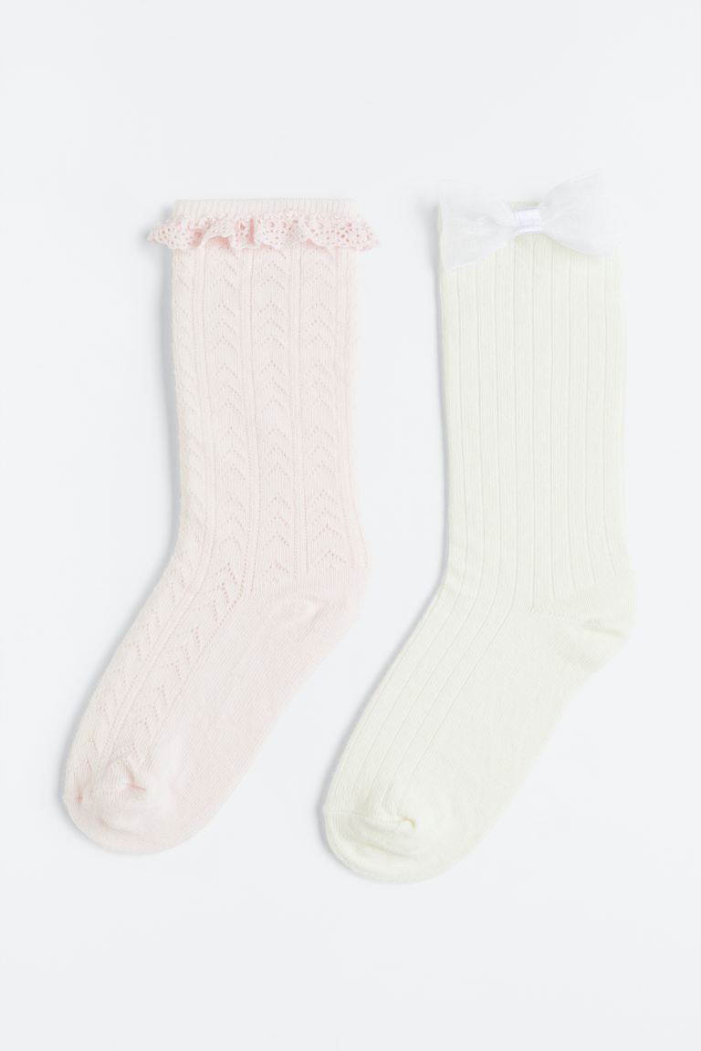 2 пары ажурных носков до колена H&M, светло-розовый/белый
