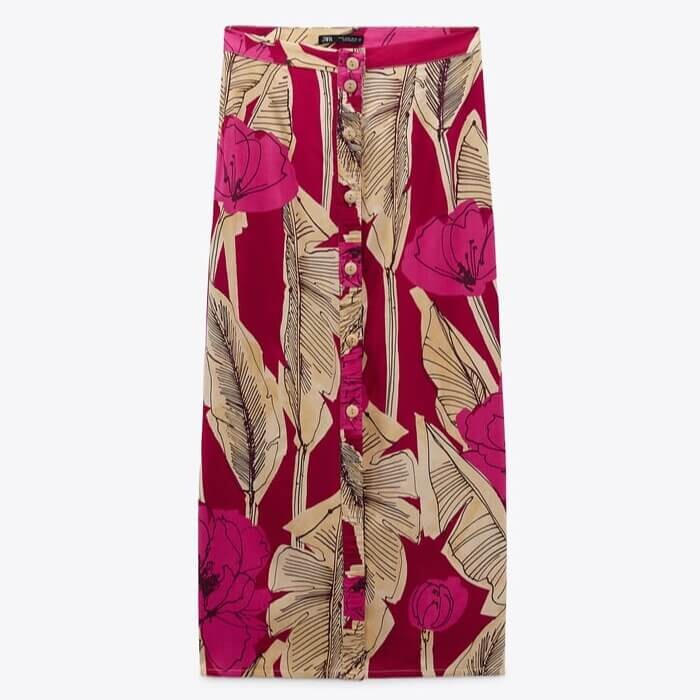 

Юбка Zara Floral Print Midi, мультиколор