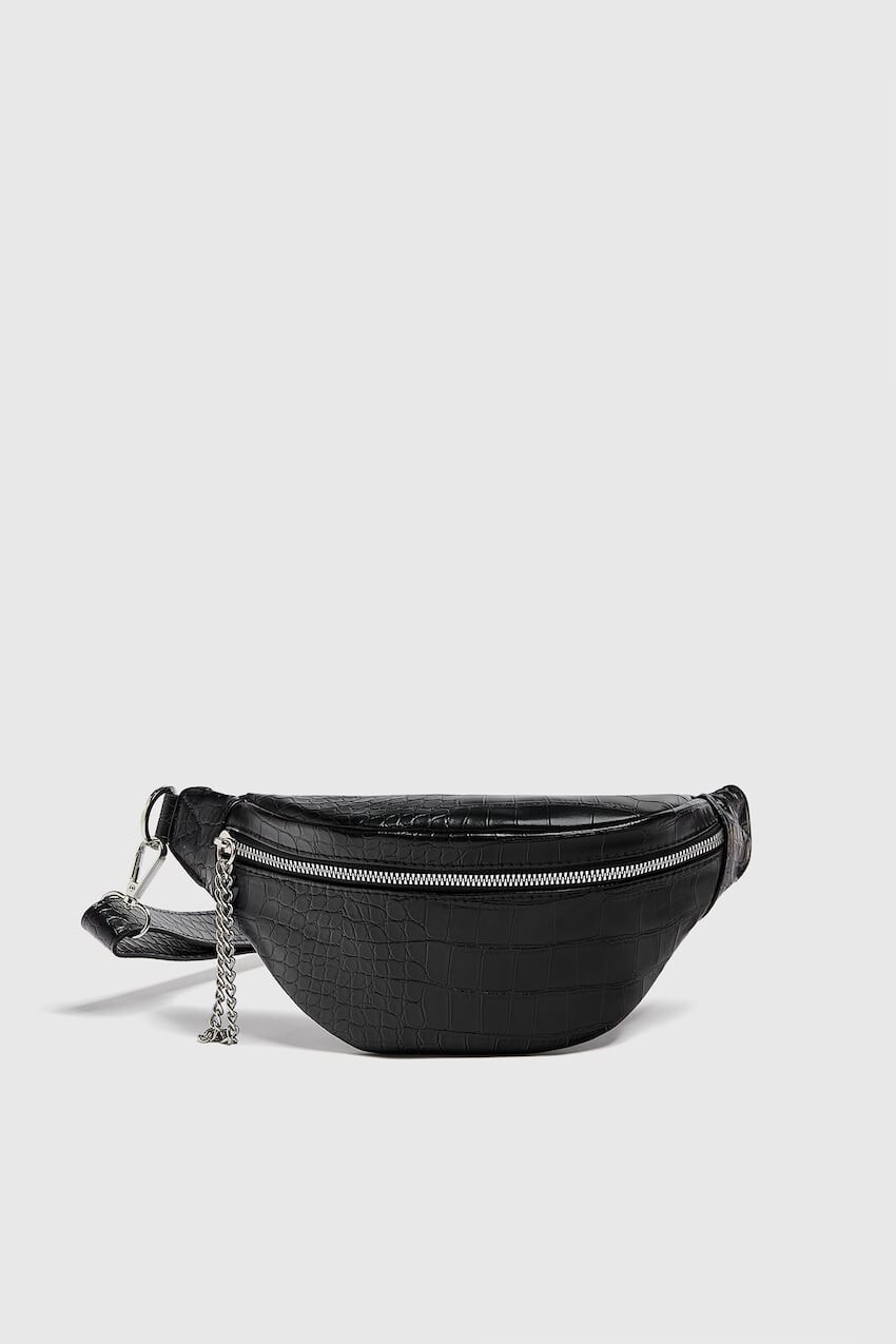 

Поясная сумка из кожи крокодила Pull&Bear, черный