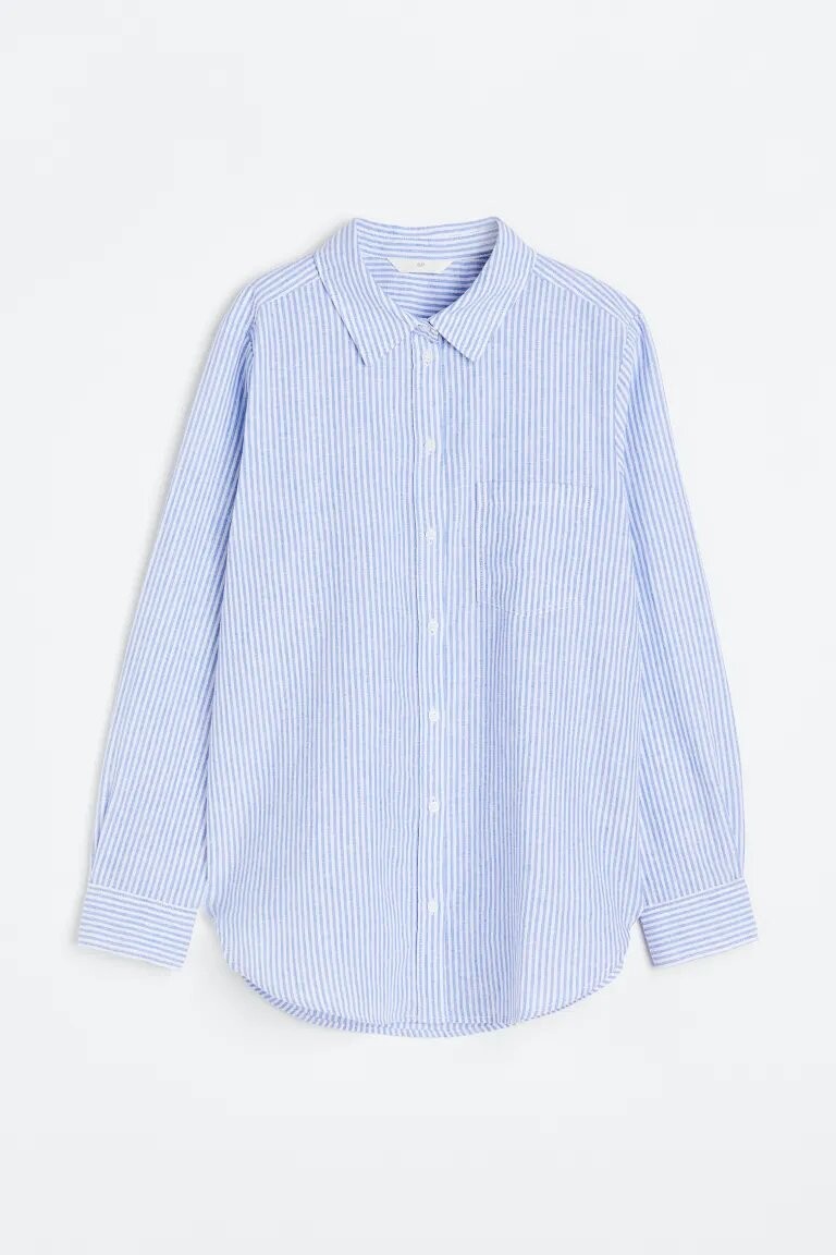 

Рубашка H&M Linen-blend, голубой в полоску