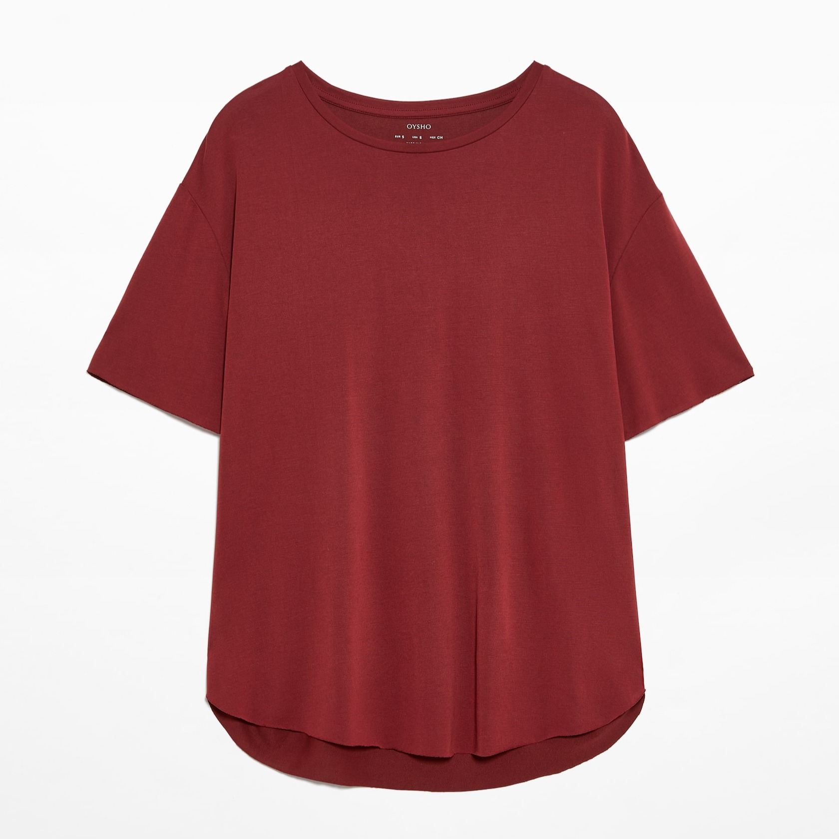 Футболка Oysho Modal Blend Short-sleeved, темно-красный футболка oysho long sleeved cotton and modal белый экрю