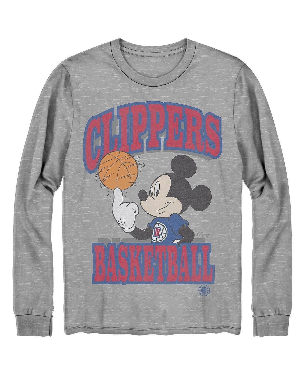 

Мужская серая футболка с длинным рукавом la clippers disney mickey team spirit Junk Food, серый