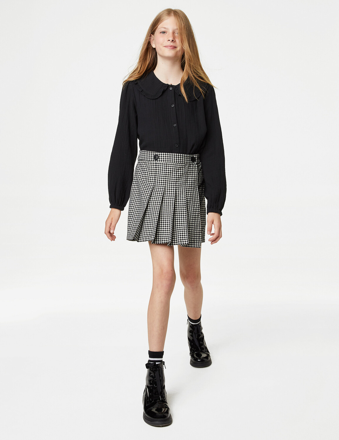 

Юбка из хлопковой смеси «собачий зуб» (6–16 лет) Marks & Spencer, черный микс