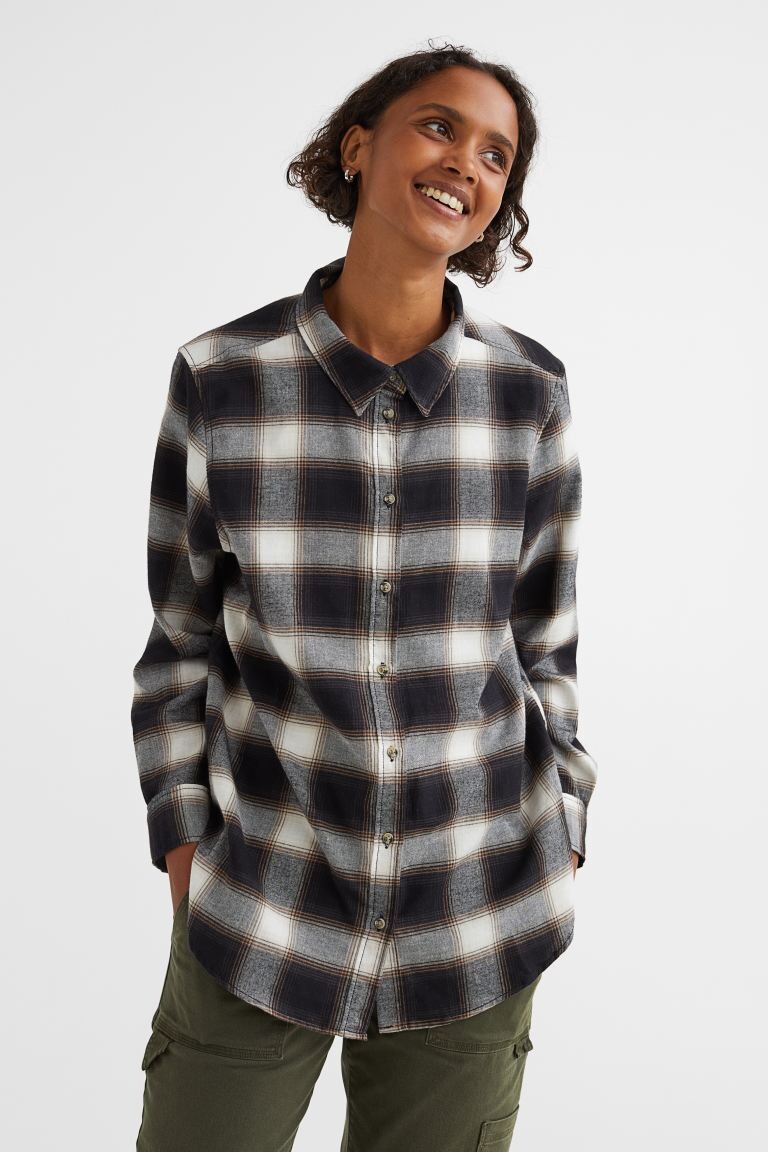 

Хлопковая фланелевая рубашка H&M, черный/сетка
