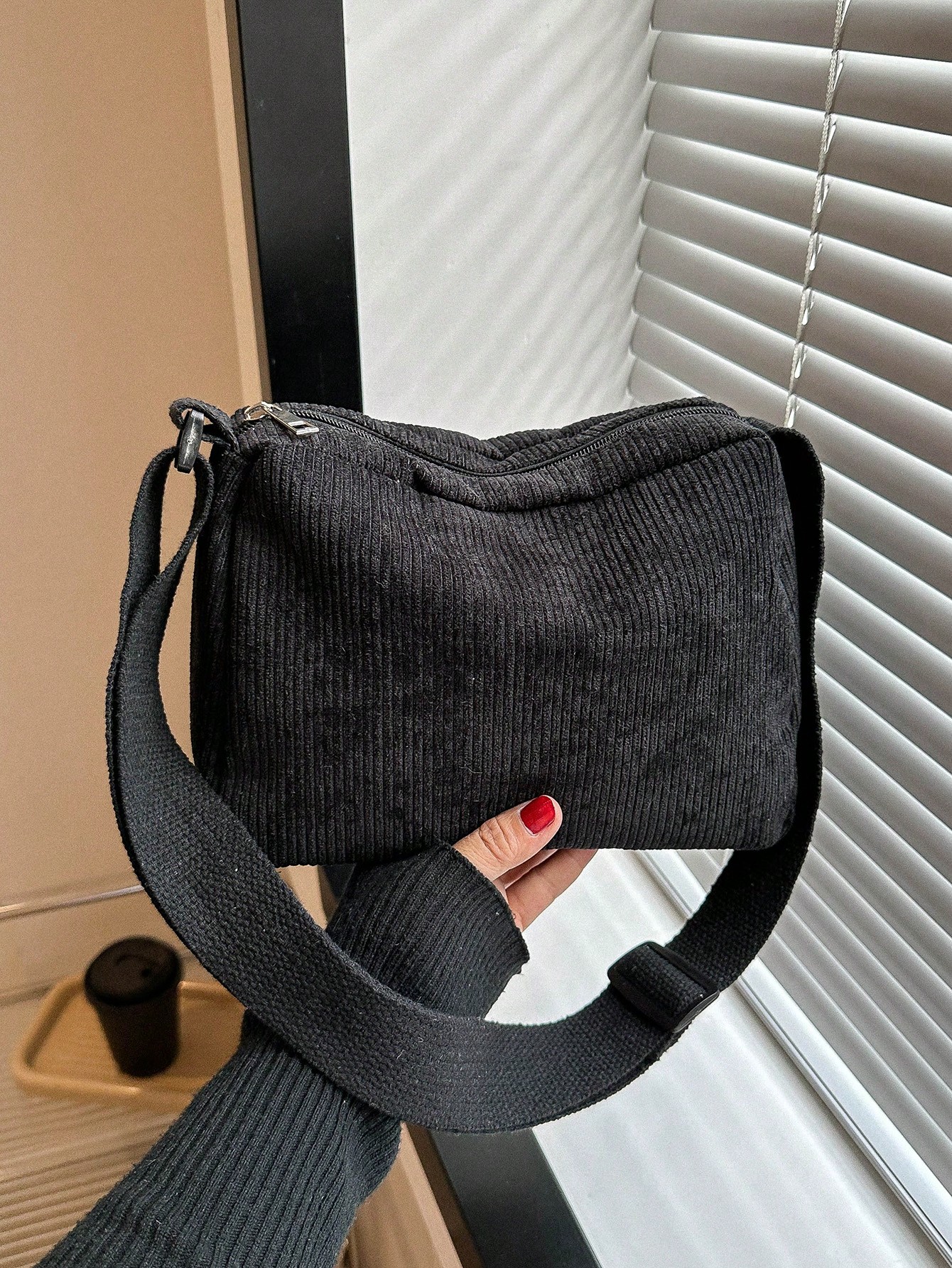 Женская простая повседневная однотонная холщовая сумка через плечо, черный