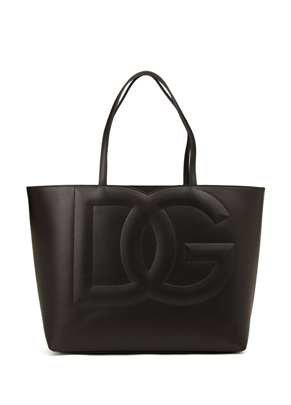 Черная женская кожаная сумка-шоппер с логотипом dg среднего размера Dolce&Gabbana