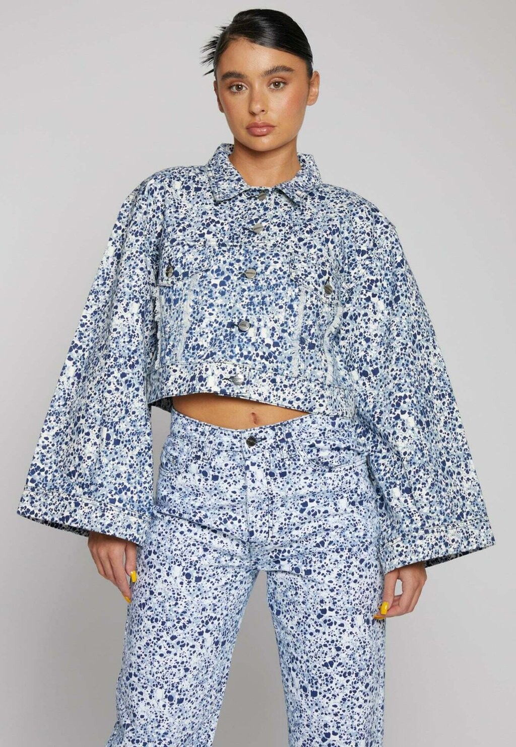 Джинсовая куртка HERMAN&CO fall 2021new 3d printed denim jacketwith lapelcollar women shigh quality fashion starfish printed single breasted cropped jacket