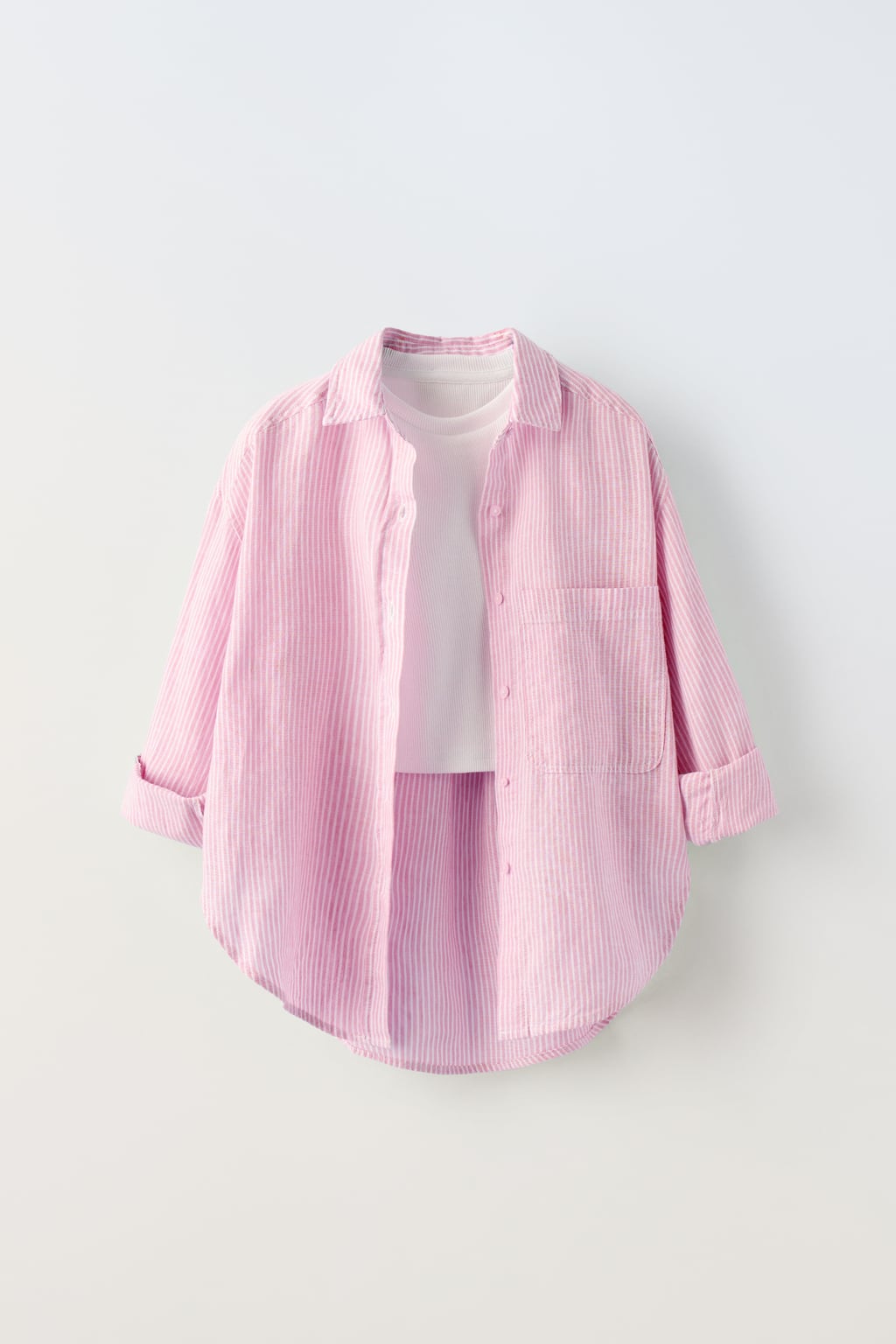 Рубашка в полоску с контрастным верхом в ребруску ZARA, розовый набор боди и брюк в полоску в ребруску zara экрю