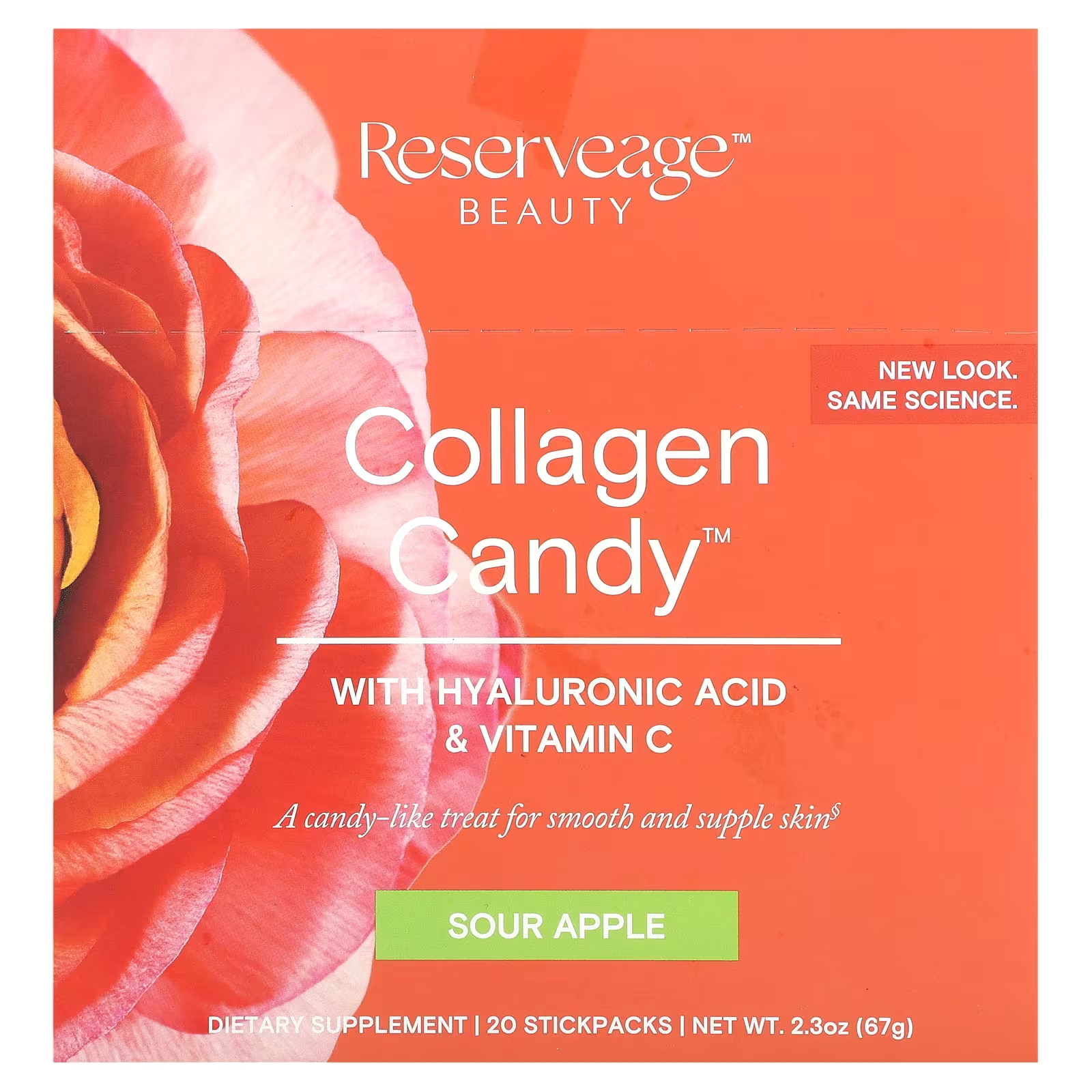 Пищевая добавка Reserveage Nutrition Collagen Candy Sour Apple, 20 пакетиков по 3,35 г neocell super collagen plus с витамином c и гиалуроновой кислотой 390 г 13 7 унции