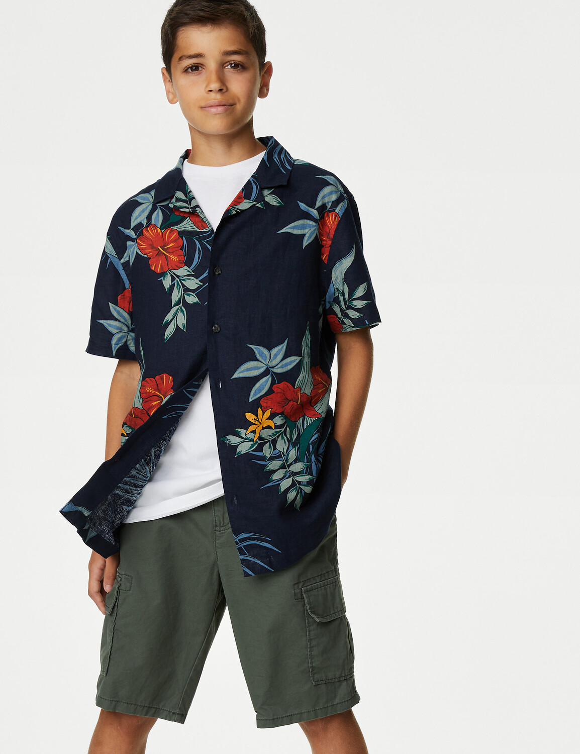 

Рубашка с цветочным принтом из смесового льна (6–16 лет) Marks & Spencer