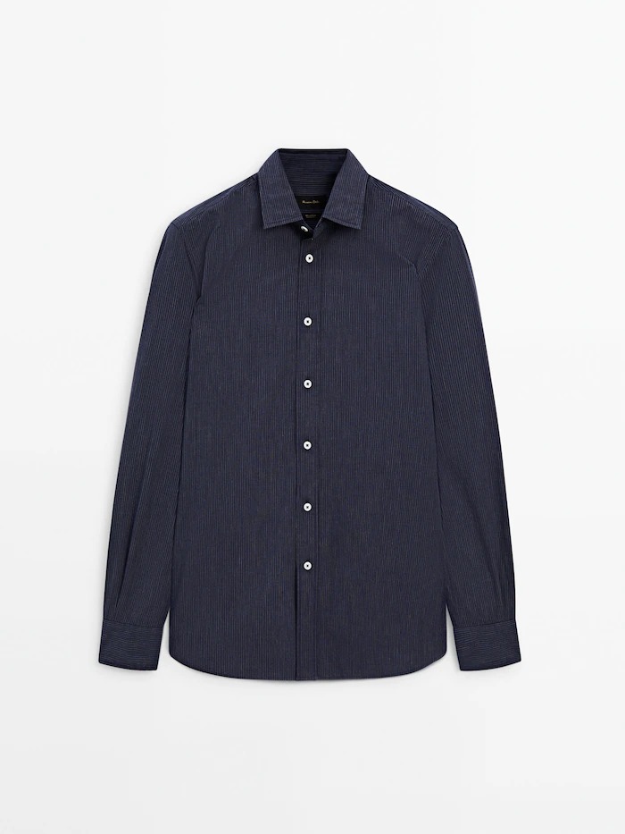 цена Рубашка Massimo Dutti Slim Fit Extra Fine Cotton, темно-синий