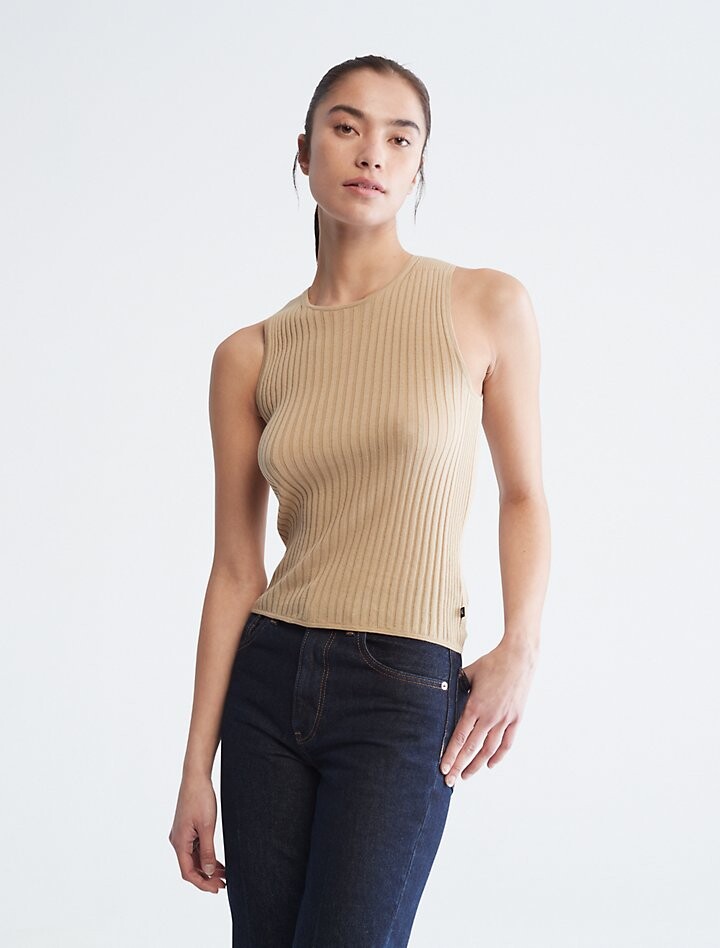 

Гладкая хлопковая майка в рубчик Calvin Klein