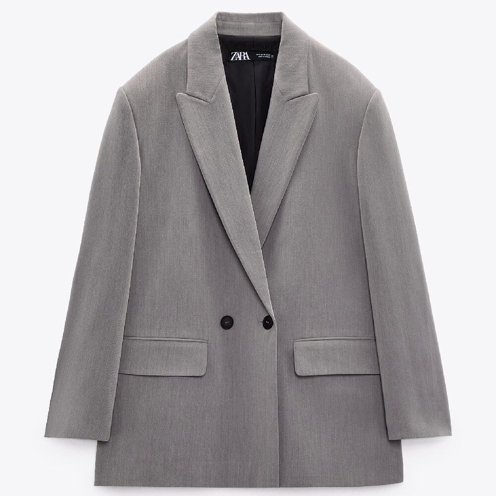 цена Пиджак Zara Double-breasted Oversized, серый