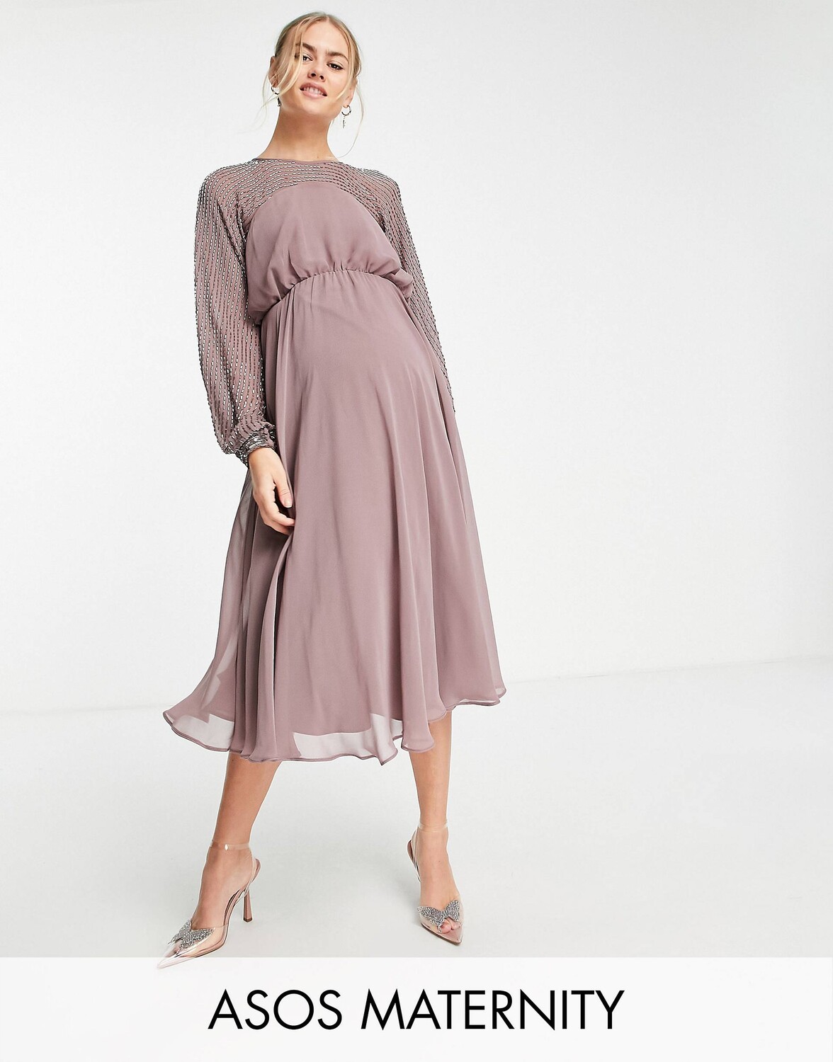 

Лиловое платье миди с линейной кокеткой ASOS DESIGN Maternity