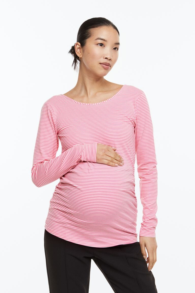 

МАМА Топ из хлопкового джерси H&M, розовый/полосатый