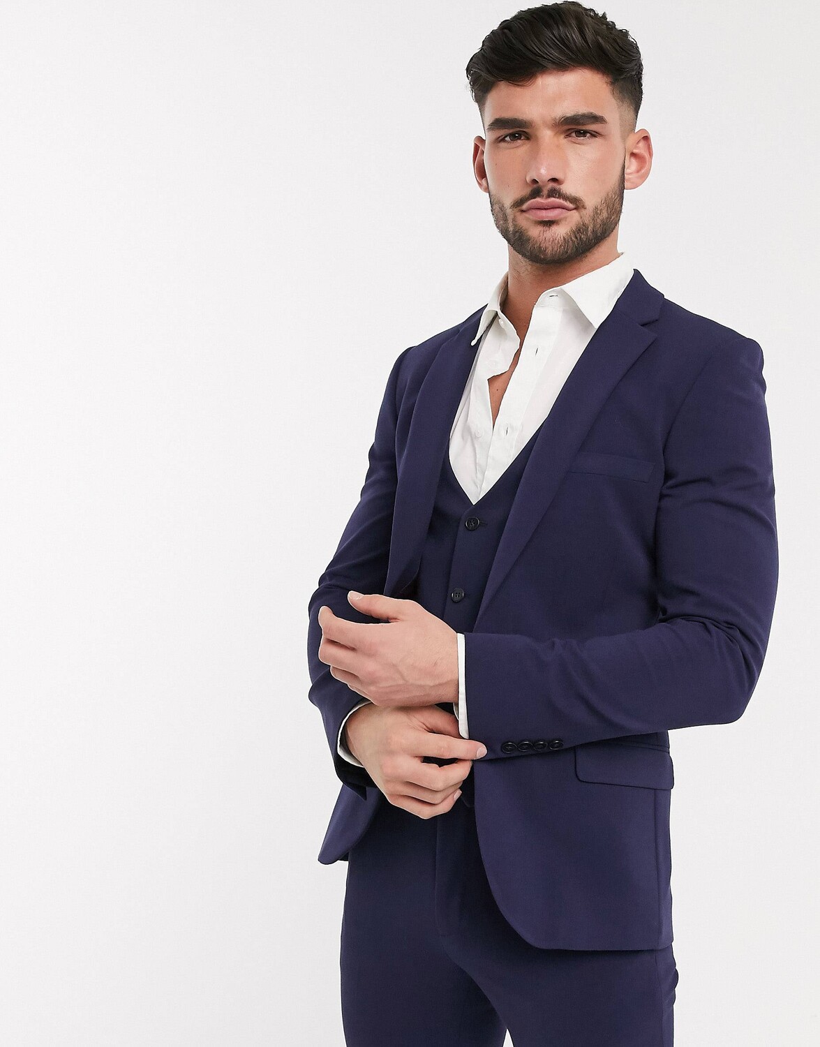 

Темно-синий супероблегающий пиджак стрейч в четырех направлениях ASOS DESIGN