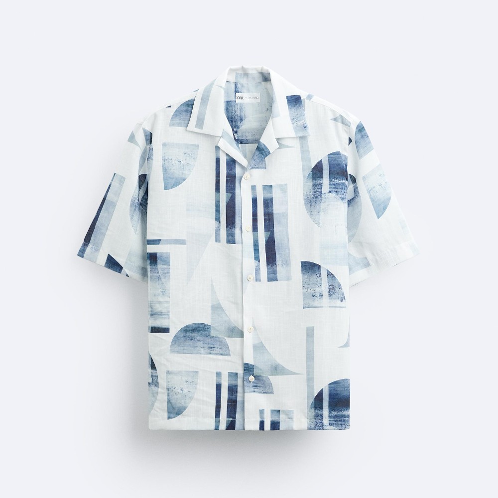 Рубашка Zara Geometric Print, синий рубашка zara tropical print белый синий