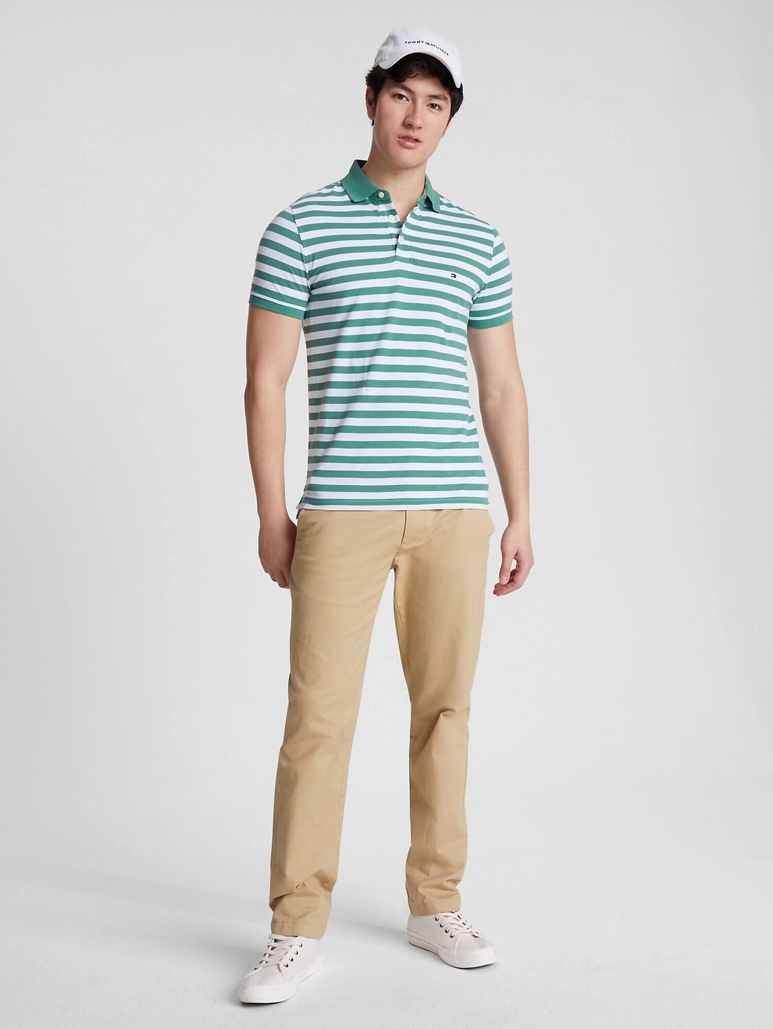 

Футболка-поло Tommy Hilfiger Slim Fit Stripe, зеленый/белый