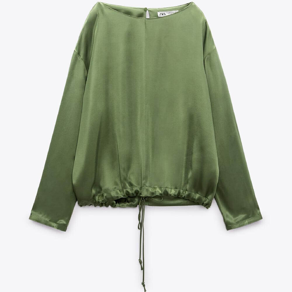 

Топ Zara Flowing Satin, темно-зеленый