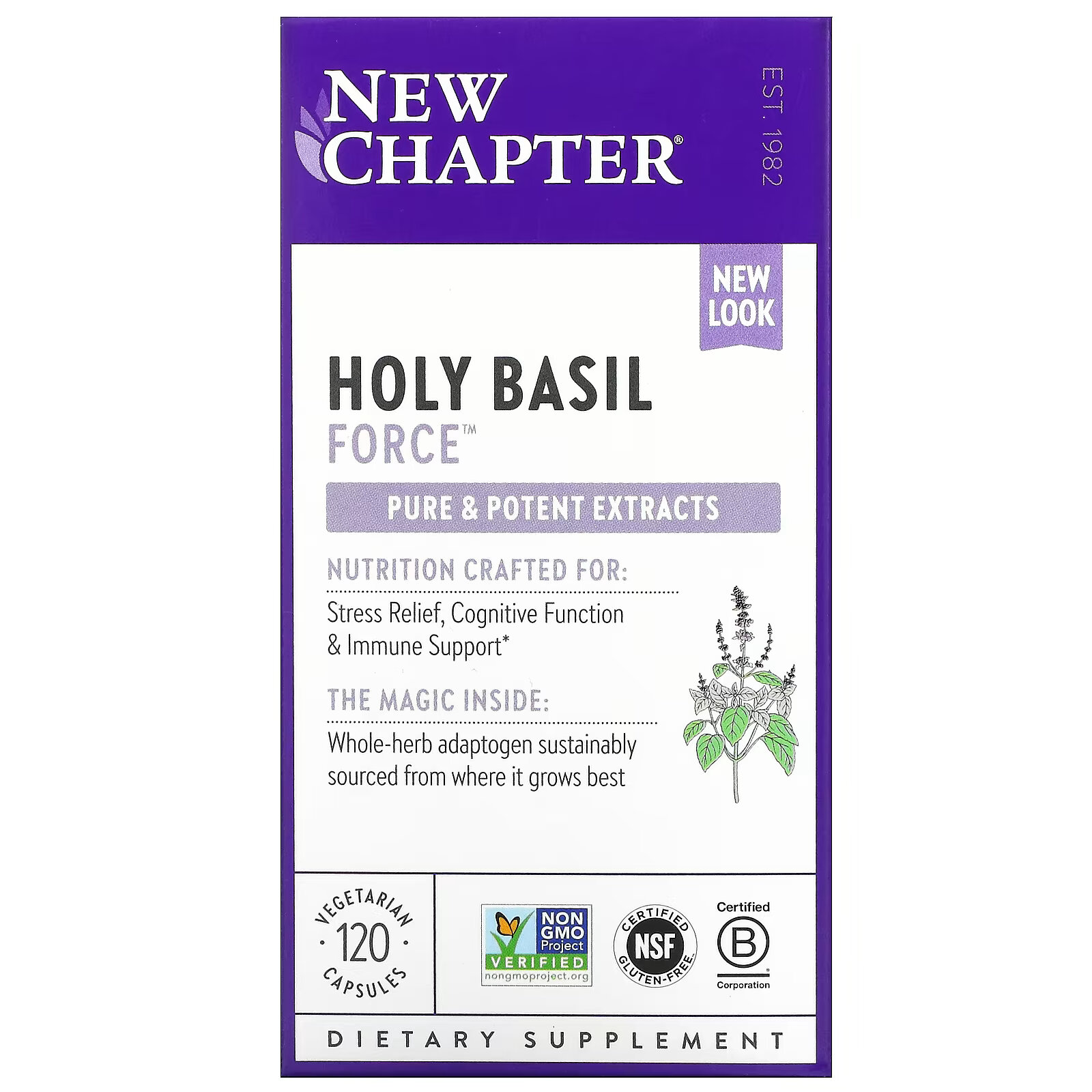New Chapter, Holy Basil Force, 120 вегетарианских капсул new chapter lemon balm force 30 вегетарианских капсул