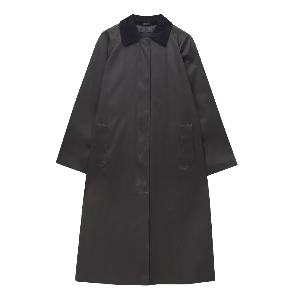 

Тренч Pull&Bear Long Waxed, темно-синий
