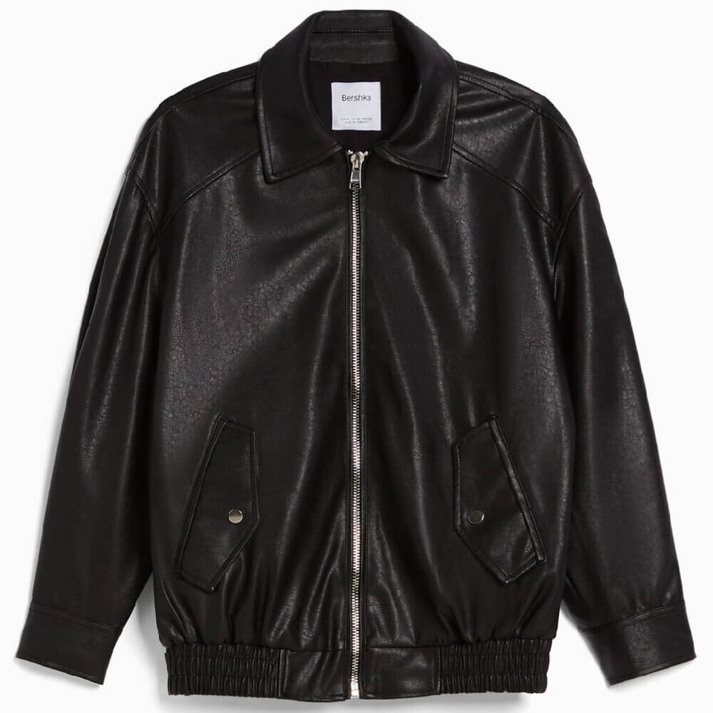 

Куртка Bershka Faux Leather Dad Fit, черный