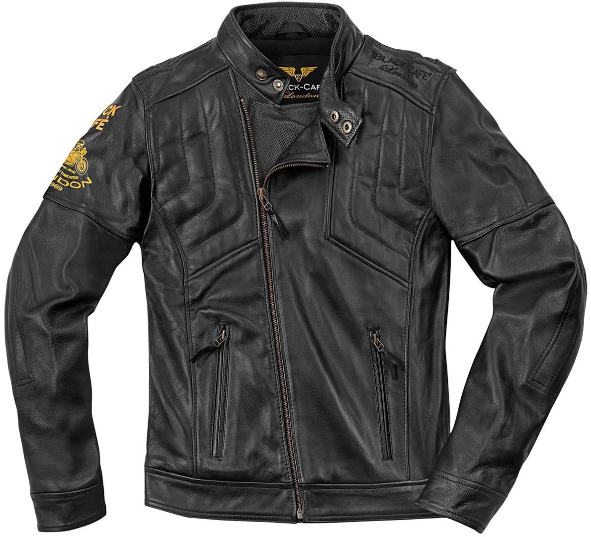 Мотоциклетная кожаная куртка Black-Cafe London Sari с коротким воротником, черный кожаная куртка размер s черный