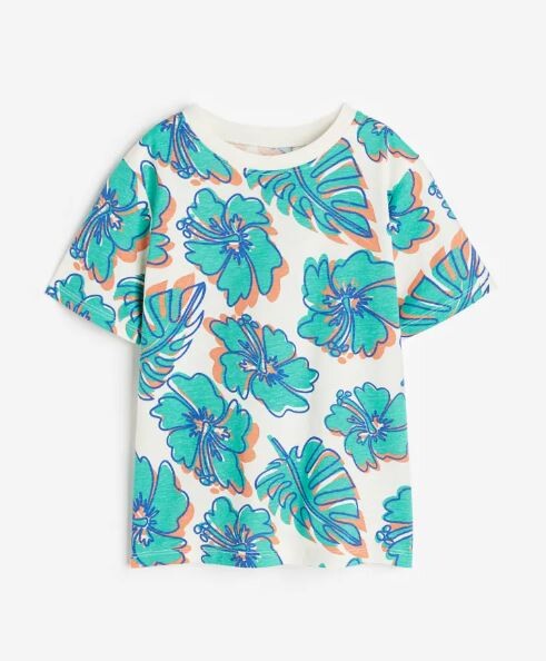 

Футболка с принтом цветы хлопковая H&M Flowers Cotton, зеленый