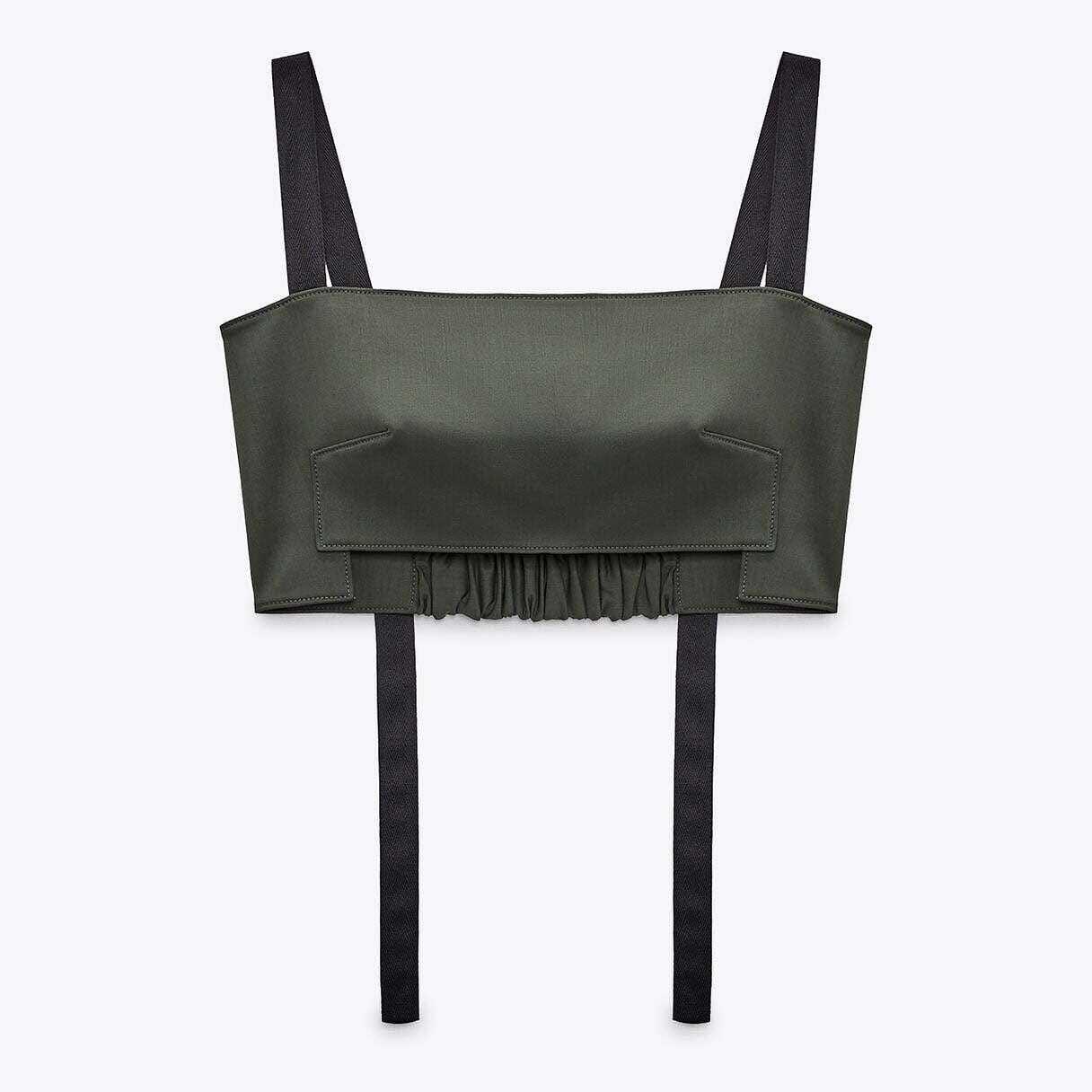 

Топ Zara Wool Blend Crop, хаки
