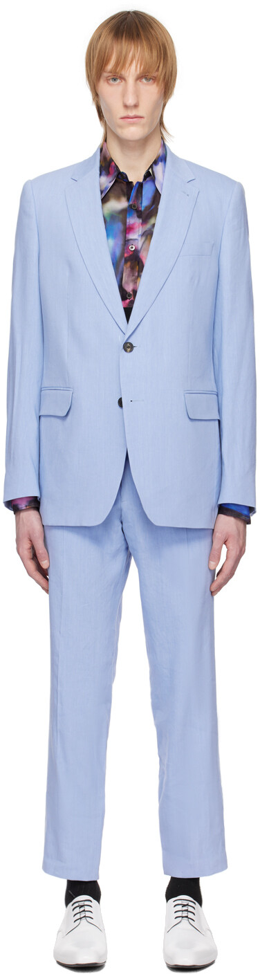

Синий костюм с надрезом Dries Van Noten