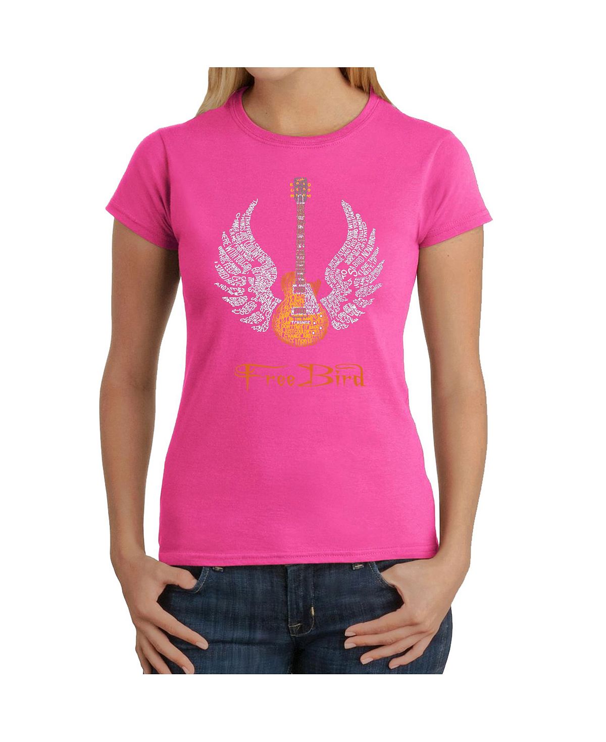 Женская футболка word art - lyrics to free bird LA Pop Art, розовый